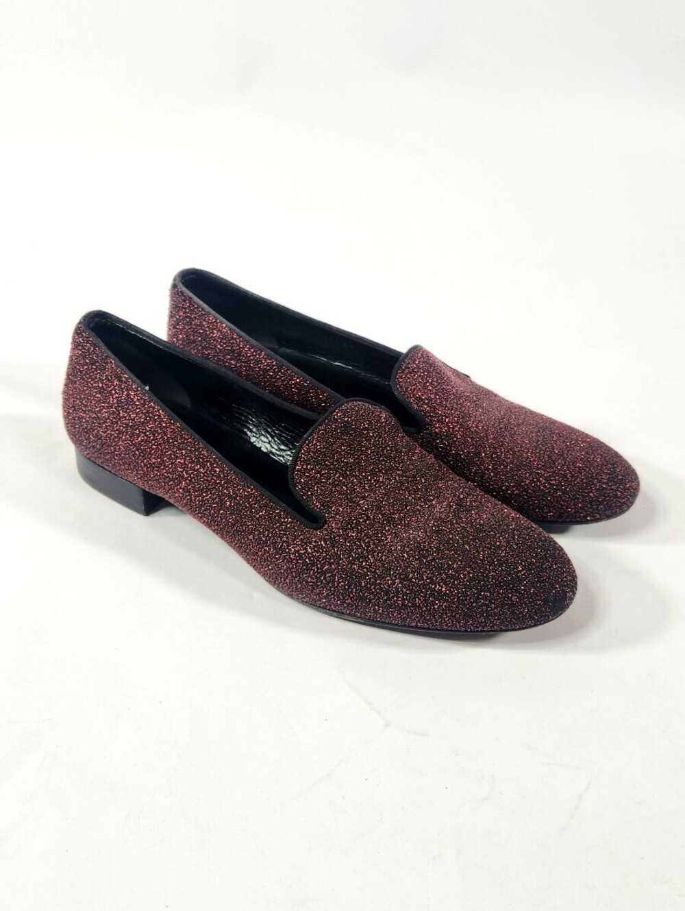 Saint Laurent Burgundy Glitter Loafers Size 6.5